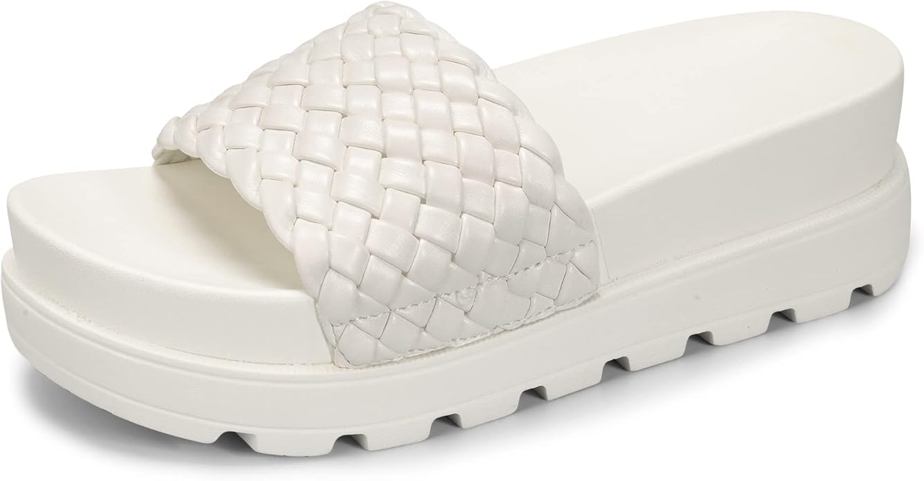 LUCKY STEP Women's Platform Sandals Braided Strap Flatform Slide Open Toe Casual Summer Beach Outdoor Wedge Woven Belt Sli...