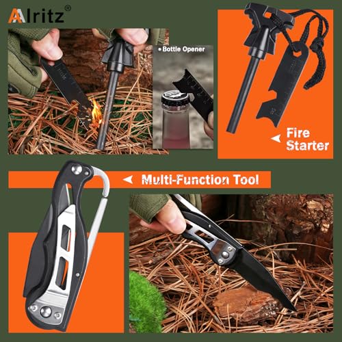 Alritz Emergency Survival Kit, for Men 12 in-1 Outdoor Survival Gear Lifesaving Tools Contains Compass, Fire Starter,for C...