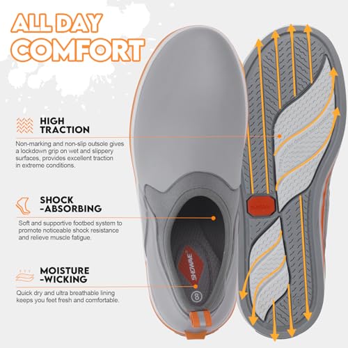 Showave Deck Shoes for Men Waterproof Garden Boots Slip-on Rain Shoe Breathable Rubber Fishing Shoes for Outdoor Mud Walking