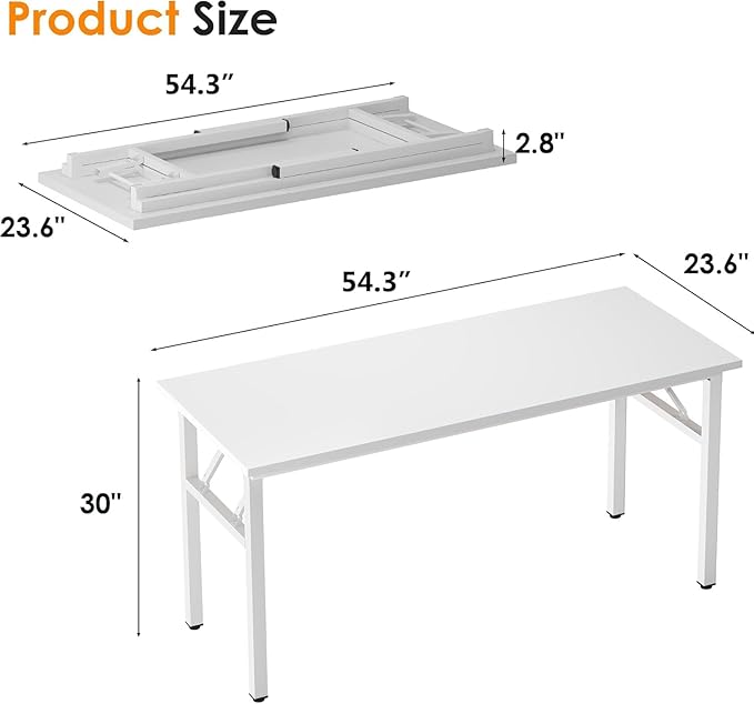 Need Office Computer Desk - 54.3L Sturdy and Heavy Duty Folding Laptop Table,Writing Table/Home Office Desk/Sewing Table,No Assembly Required (White & White Frame)