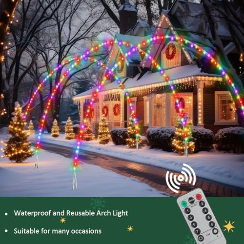 Aurelema 3 Sets 6.6 ft Light Arch for Christmas with 8 Mode LED Lights Remote Easy Assembly Reusable for Outdoor Christmas...
