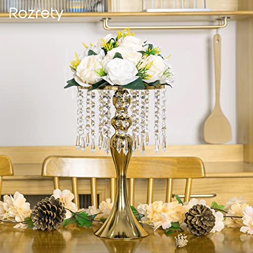 Rozrety 4 Pcs Gold Vases for Centerpieces, 13.5 inch Tall Crystal Flower Stand Wedding Centerpieces for Tables Decorative ...