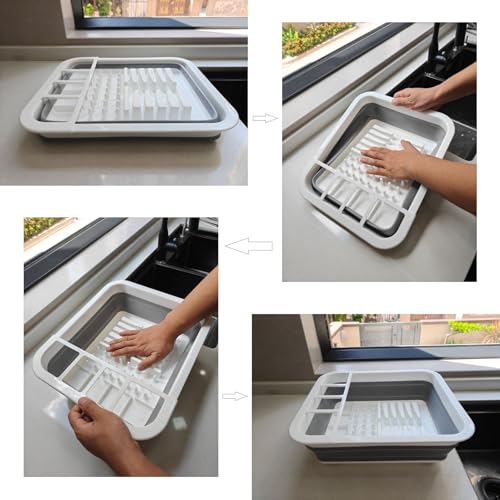 Collapsible Dish Drying Rack, Foldable Dinnerware Drainer Organizer for Storage Kitchen Counter RV Accessories Portable Ra...