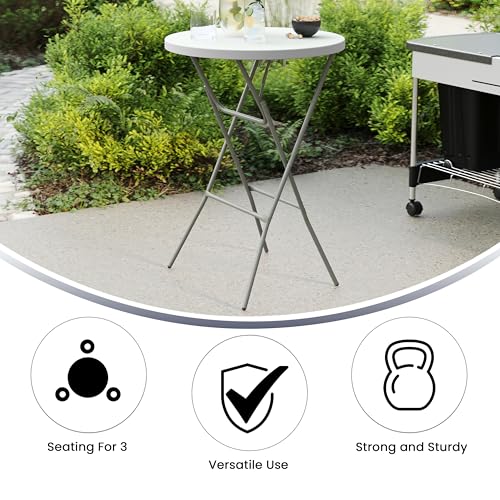 Flash Furniture Elon 32' Round Folding Bar Height Table for Parties and Commercial Events, Indoor/Outdoor Plastic Tall Rou...
