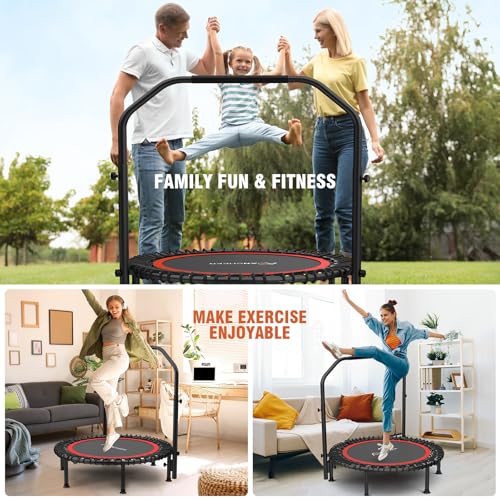 Bungee Rebounder Trampoline,ANCHEER 40/48" Foldable Fitness Trampoline with 4 Level Adjustable Handlebar, 450-550LBS Capacity, Resistance Ropes&Upgraded Bungees Safe for Home/Cardio,Indoor/Outdoor