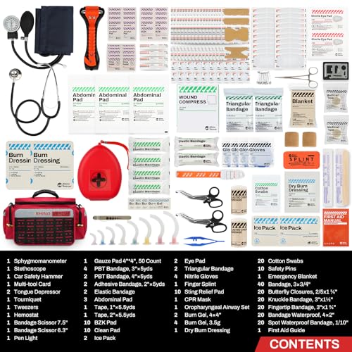 RHINO RESCUE First Responder First Aid Kit Fully-Stocked EMT Bag, Professional EMT/EMS Trauma Medical Kit, Molle System & ...