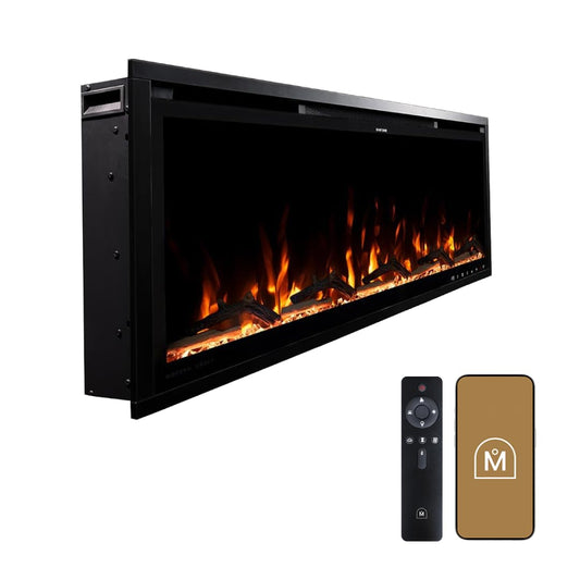 Modern Ember Aerus Slim 42 Inch Smart Linear Electric Fireplace | Recessed in-Wall or Wall-Mount | LED Multiple Flame Colors | Alexa/WiFi Enabled | 4.25” Profile | Remote Included