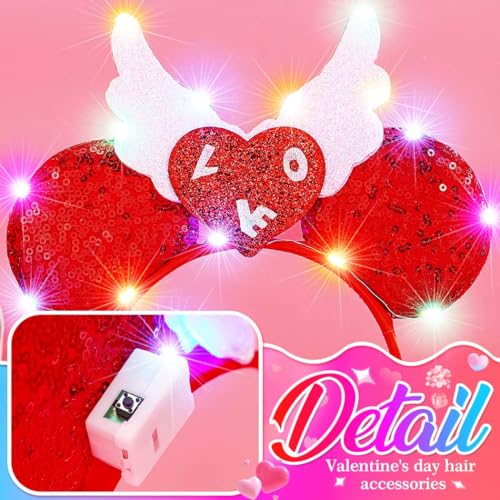 BARTOSI Valentine's Day Headband Light Up Love Heart Headbands LED Hair Accessories for Women and Girls