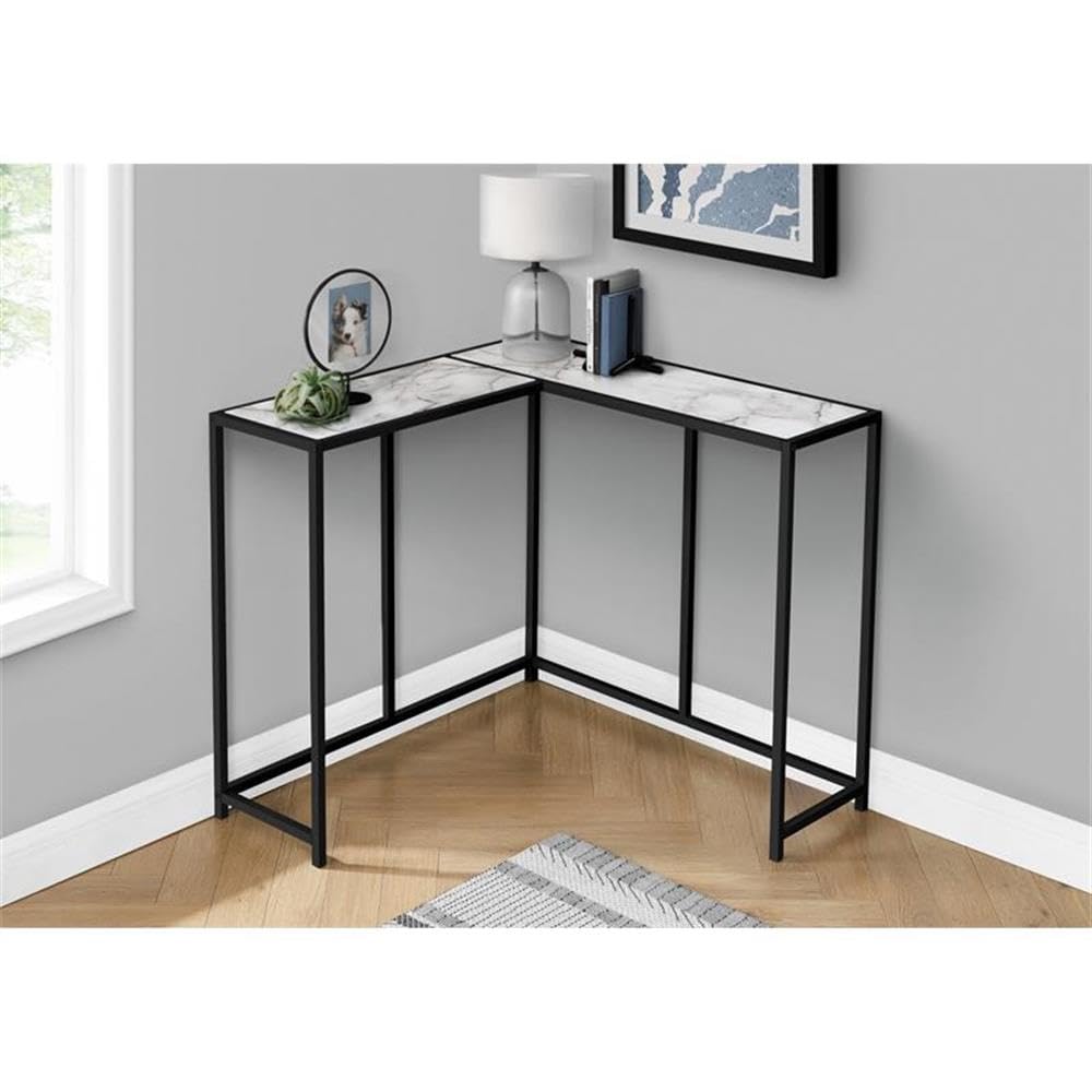 Monarch Specialties I 2159 Accent Table, Console, Entryway, Narrow, Corner, Living Room, Bedroom, Metal, Laminate, White Marble