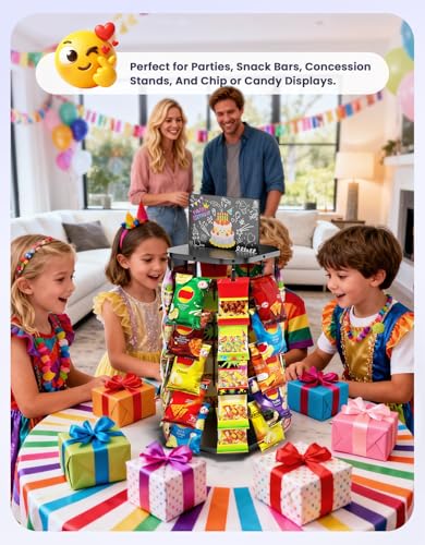 Chip Rack Display Stand with Heavy-Duty 360° Smooth-Rotating Metal Base, 5 Tiers 40 Clips Chip Bag Holder Display, Candy S...