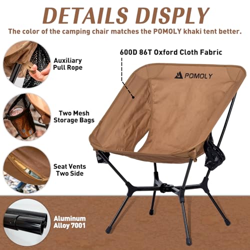 POMOLY Ultralight Camping Chair Folding Backpacking Chair, MOK Lightweight Folding Hiking Chair with Side Mesh Pockets, Co...