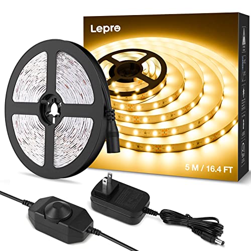 Lepro LED Strip Light White, 16.4Ft Dimmable Vanity Lights, 3000K Super Bright LED Tape Lights, 300 LEDs SMD 2835, Strong ...