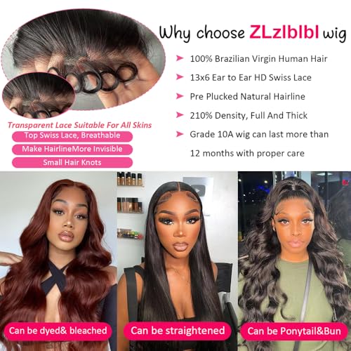 13x6 Lace Front Wigs Human Hair Pre Plucked 210 Density Body Wave HD Lace Front Wigs for Women Human Hair Glueless (Natural Color Body Wave Wig, 26 Inch)