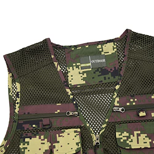 Ziker Men's Mesh Breathable Openwork Camouflage Journalist Photographer Fishing Vest Waistcoat Jacket Coat
