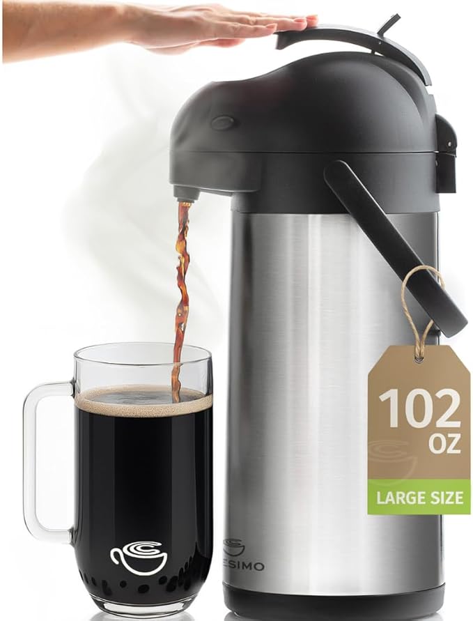 Cresimo Coffee Carafe with Pump - 102oz / 3L Airpot 12 Hours Large Hot Water Carafe, Cocoa Dispenser for Parties - Tea Fla...