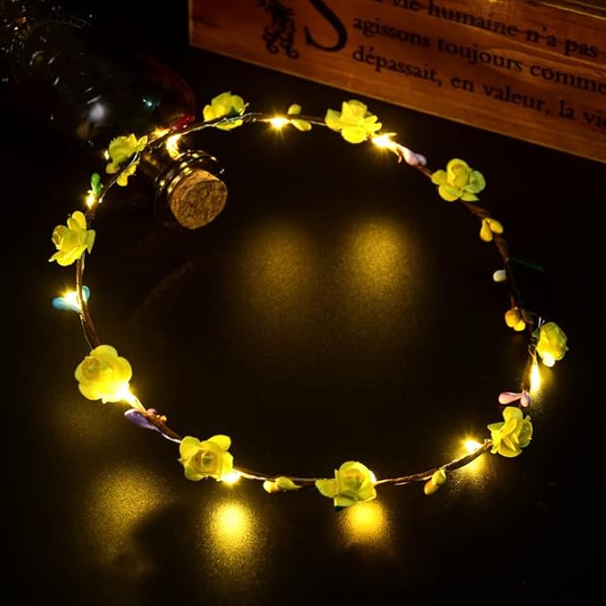 YADIRF Led Light Women Flower Girl Headband Glow Blinking Crown Hair Wreath For Halloween Cosplay Holiday Wedding Party (Y...