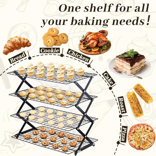 Pleafind 4 Tier Collapsible Cooling Rack - 3 Setting Design, Adjustable ＆ Stackable Baking Rack, 5 Modes Cooling Racks for...