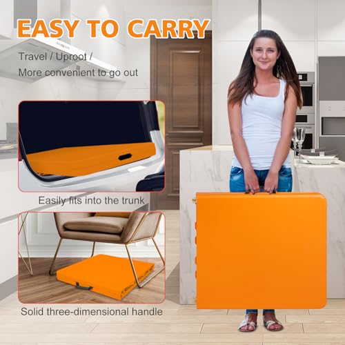 LSKSSNG Portable 4Ft Folding Table, Heavy Duty Plastic Fold-in-Half Utility Foldable Table Small, Adjustable Height Plasti...