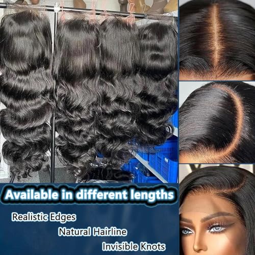 Natural Black 32 Inch 13x4 200 Density Lace Front Wigs Human Hair Body Wave HD Transparent Pre Plucked Frontal Curly Glueless for Women