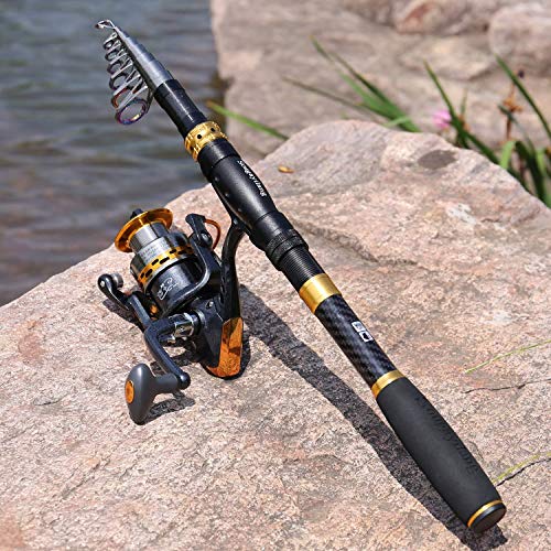 Sougayilang Fishing Rod Reel Combos Carbon Fiber Telescopic Fishing pole with Spinning Reel for Travel Saltwater Freshwate...