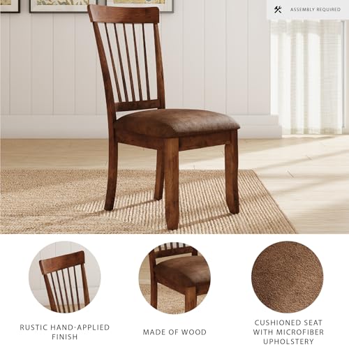 Signature Design by Ashley Berringer | Spindle Back 18" Dining Chairs (Set of 2) – Rustic Light Brown with Upholstered Cus...