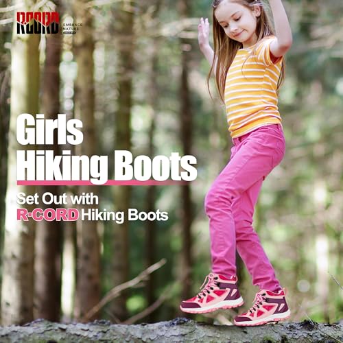 R CORD Kids Hiking Boots Waterproof Durable TPR Traction Outsole Anti-Skid Athletic Lace Up Hiking Shoes for Outdoor Adven...