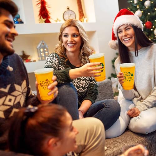 60 Pack Christmas Disposable Cups – 16oz Plastic Party Cups with Naughty or Nice Design Red Holiday Solo Cups, Perfect for...