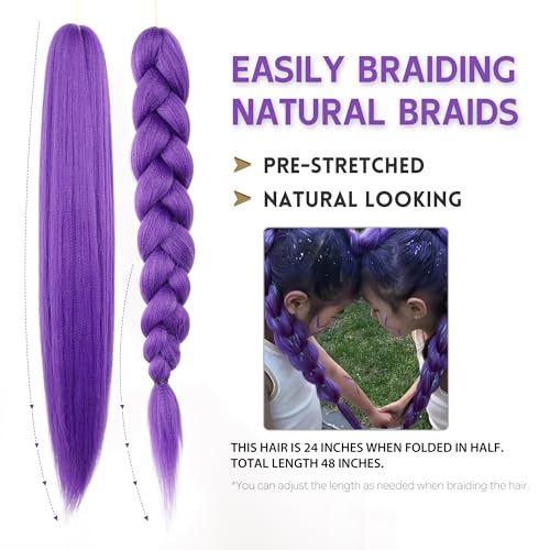 Arcpor Long Purple Braiding Hair Pre Stretched Synthetic Braiding hair Extensions for Braids, Purple Hair Extensions for S...