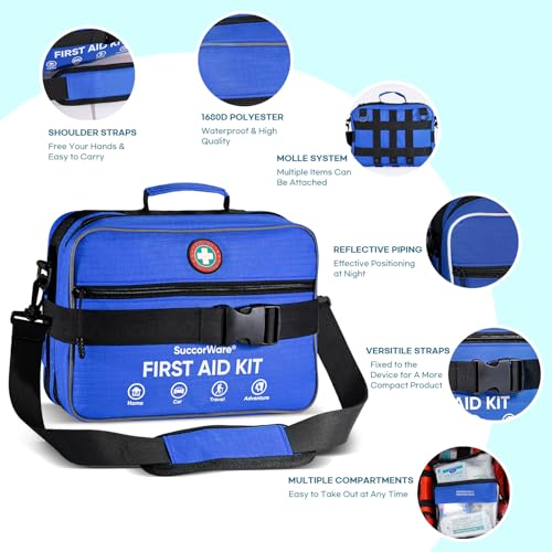 Professional 435 Pieces Large First Aid Kit - Includes Compressed Gauze - Compartments Emergency Medical Kit for Home, Cam...