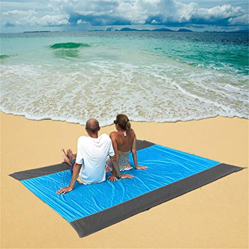 Eastjing 79" x 57" Sand Free Beach Blanket Water Resistant & Sand Proof Beach Mat, Soft Ripstop Nylon Pocket Picnic Blanke...