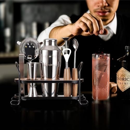 Btuqbu Cocktail Shaker Set with Stand, Mixology Bartender Kit for Drink Mixing | Mixology Set with 7 Bar Set Tools Cocktai...
