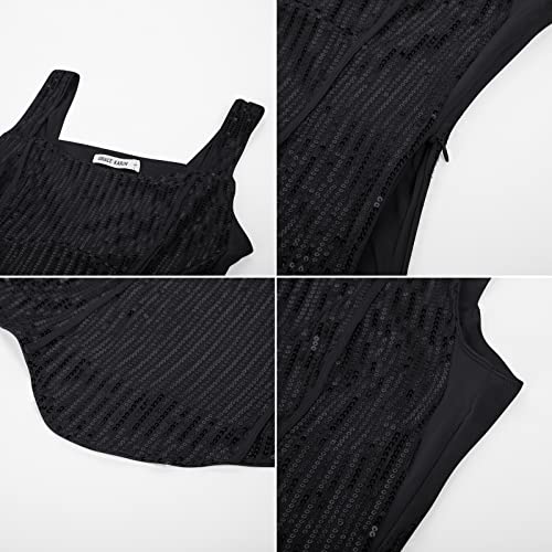 GRACE KARIN Sequin Tank Tops for Women Bustier Corset Top Sparkle Sexy Slim Camisole Sleeveless Party