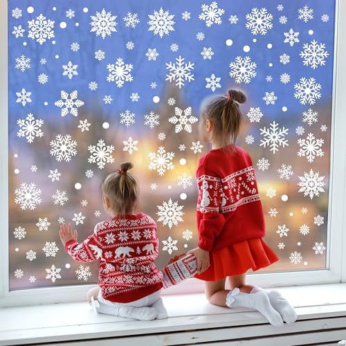 116PCS Christmas Decorations, 9 Sheets Christmas Window Clings, Snowflake Window Clings Decals, Double Sided Xmas Snowflak...