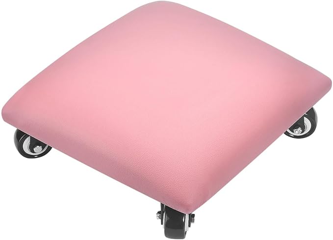 FLOLXNB Low Height Rolling Stool Low Roller Seat PU Leather Square Roller Seat Stool Low Rolling Chair for Home Office Fitness Garage (Pink)