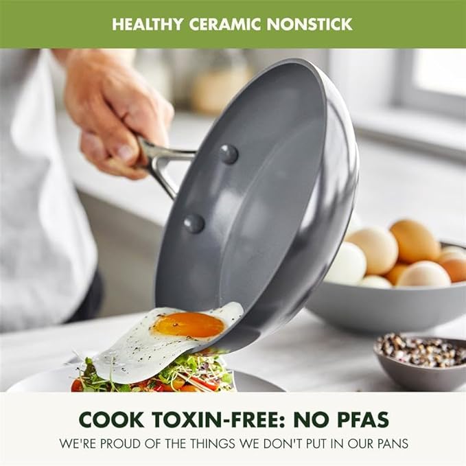GreenPan 11" Valencia Pro Ceramic Nonstick Frying Pan Skillet, Hard Anodized PFAS-Free Cookware, Induction Ready, Compatible on All Cooktops, Dishwasher & Oven Safe, Stainless Steel Handle, Gray