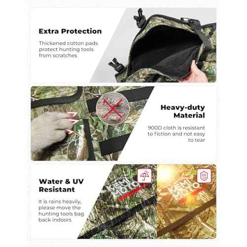 KEMIMOTO Double UTV Tool Bag Rack, Hunting Tool Holder Rack Soft Carrier Case Rear Roll Cage, Bow Storage Bag Compatible with Polaris Ranger Mule Uforce, Most General UTVs (Green Camo)