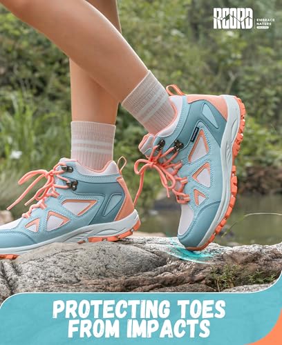 R CORD Kids Hiking Boots Waterproof Durable TPR Ankle Support Boots Breathable Trekking Shoes Non-Slip Outdoor Sneakers fo...