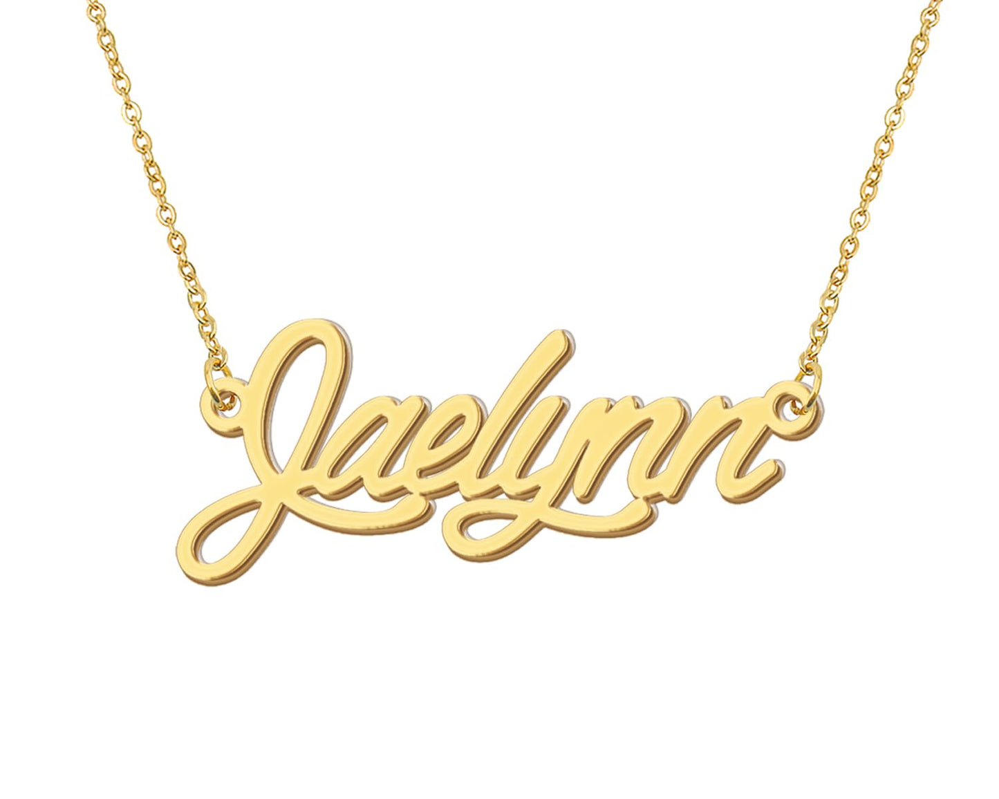 Aoloshow 18k Gold Plated Jaelynn Name Necklace Women's Script Nameplate Necklaces Stainless Steel Best Friends Jewelry for Gradu