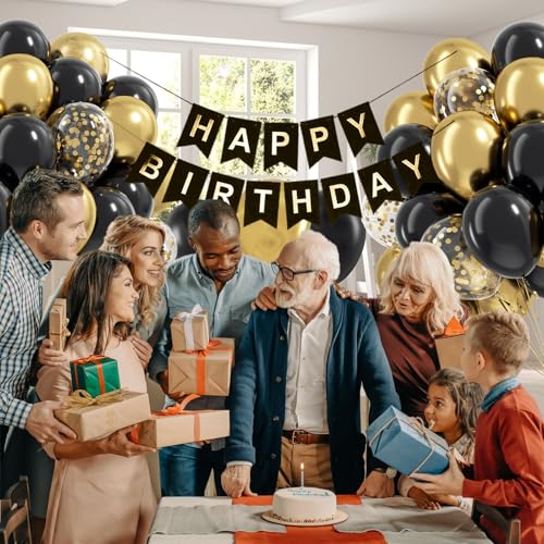 Black and Gold Balloons, 60pcs 12inch Black Metallic Gold Confetti Balloons for Graduation 2025 Anniversary Birthday Party...