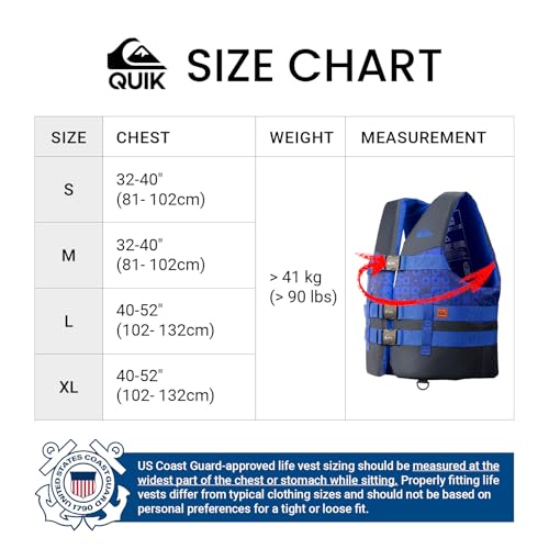 QUIKSILVER USCG Approved Life Vest for Adults and Kids, Lightweight EPE Foam Life Jackets with Quick-Release Buckles and D...