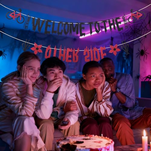 Glitter Welcome to the Other Side Banner for Birthday Party Decorations Upside Down Banner Stranger Party Decorations for ...
