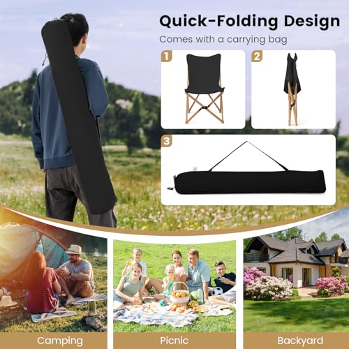 Tangkula Camping Chairs 2 Pack, Portable Folding Lawn Chair with Solid Bamboo Frame, Ultralight Canvas Seat, Back Pocket, ...