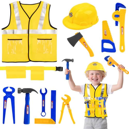 Construction Worker Role Play Costume Dress-Up Set, Costume Kids Construction Tool Set Toddler Worker Boys Pretend Builder...