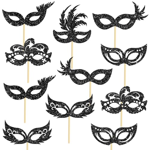 umoni Masquerade Mask Party Centerpiece Sticks 12Pcs Venetian Mask Party Decorations Bachelorette Mask Table Toppers Masqu...