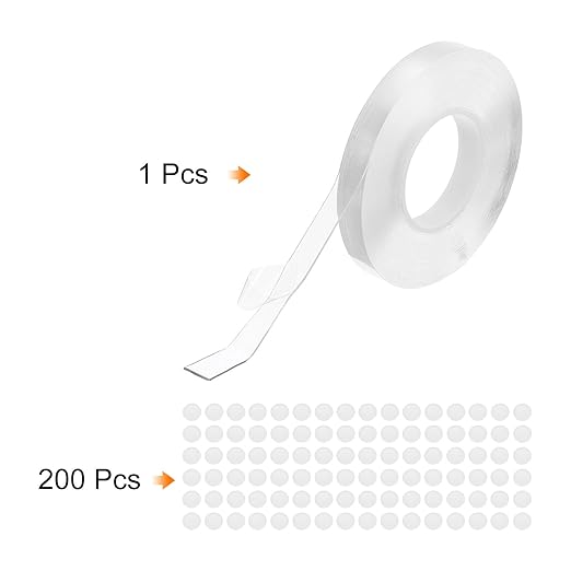 PATIKIL Double Sided Tape Heavy Duty, Transparent Nano Adhesive Mounting Tape for Picture Hanging Walls Decor, 1 Roll 5mx10mmx1mm Strip & 200 Pcs 8mmx1mm Circle
