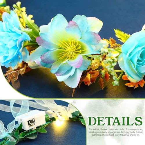 DRESBE Light Up Floral Headband LED Flower Wreath Crown Headbands Glowing Festival Garland Hair Accessories for Women (Blue)