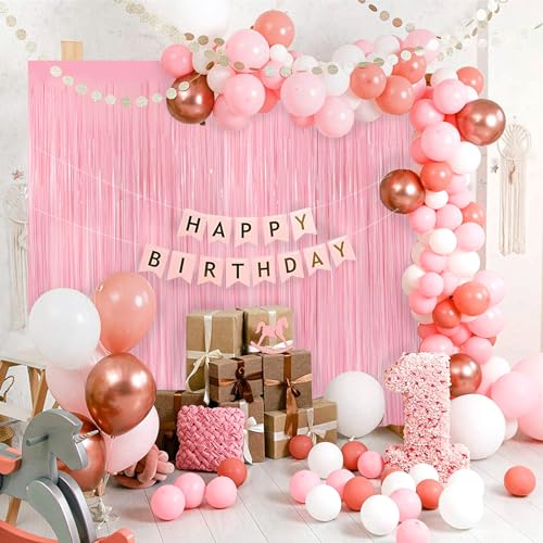 2Pack Pastel Pink Metallic Tinsel Foil Fringe Curtains, 3.3 X 8.3ft Pink Party Streamers Backdrop Curtains for Birthday Pa...