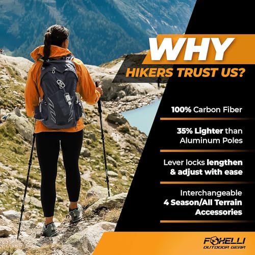 Foxelli Carbon Fiber Trekking Poles – Lightweight Collapsible Hiking Poles with Cork Grips, Quick Flip Locks & All-Terrain...