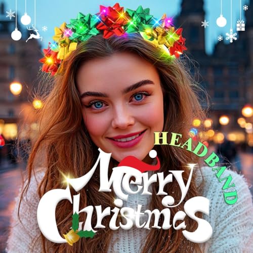 TWINKLEDE Light Up Christmas Headband Sparkly Led Hair Accessories for Women