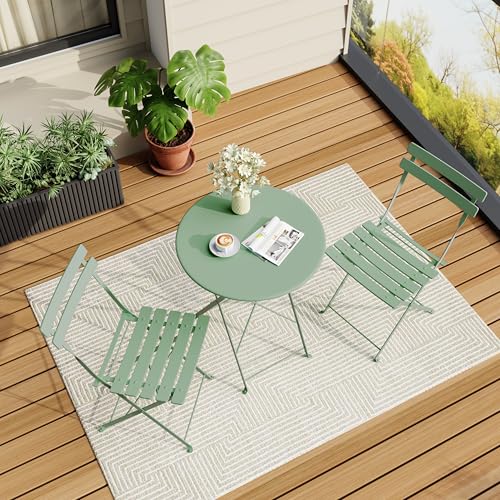 Bistro Table and Chairs Set of 2, 3 Piece Outdoor/Indoor Folding Patio Bistro Sets, 2 Chair Patio Furniture Set with Tabl...